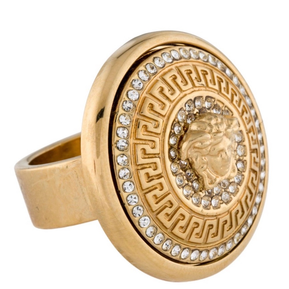 Gianni Versace Crystal Vanitas Le Greca Ring with Crystal Accents 8